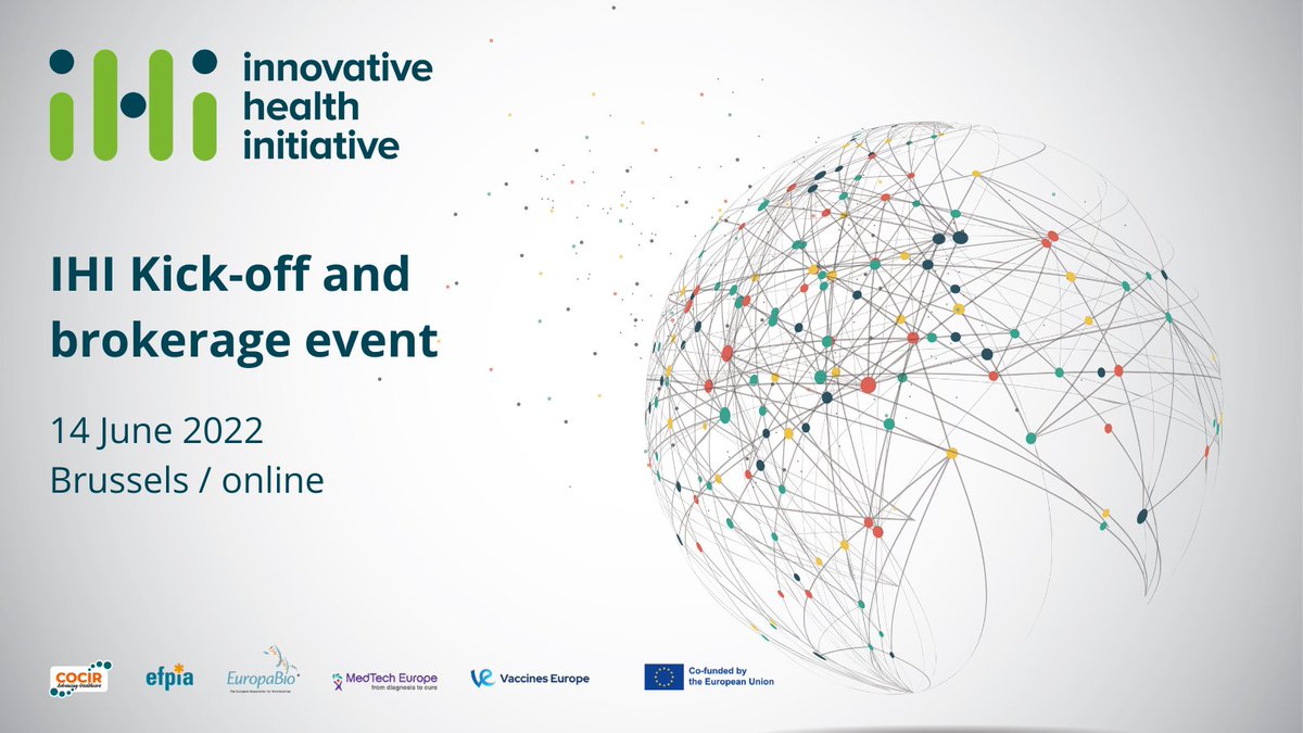 Innovatiivisen terveydenhuollon aloitteen yhteisyritys (IHI) -haut avautuvat kesäkuussa. Info- ja verkostoitumispäivä 14.6. järjestetään hybridi-muotoisena. Ilmottaudu: https://t.co/rn9Cdz3Tts 